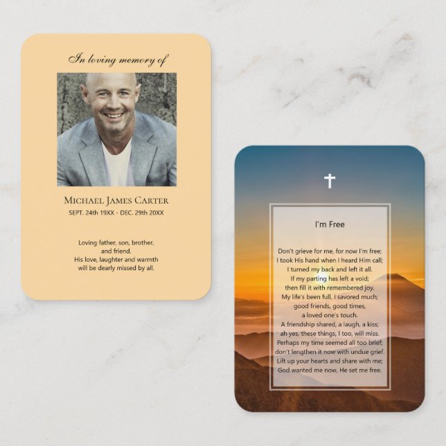 Fotominnesstund Jag är gratis bön med kor-kort Visitkort (Fram/baksida)