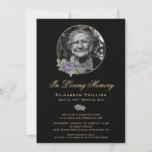 Fotominnestjänst för Black Lila Guld Blommigt Inbjudningar