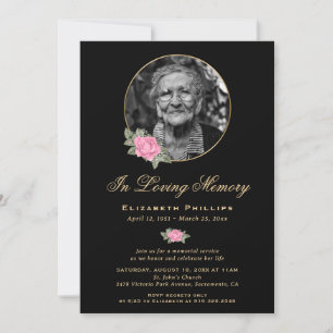 Fotominnestjänst för Black Rosa Guld Blommigt Inbjudningar