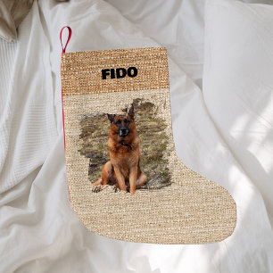 Fotomodern Beige burlap namn Liten Julstrumpa