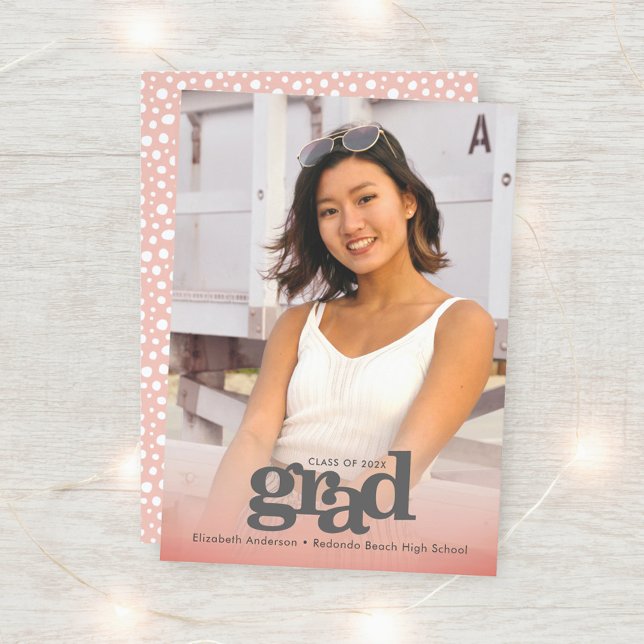 Fotomodern djärv  rosa grad party elegant inbjudningar (Skapare uppladdad)