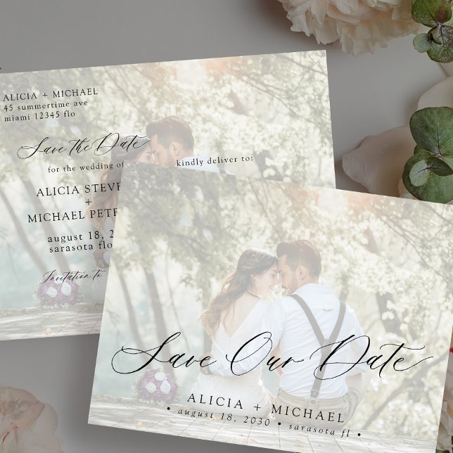 Fotomodern enkel elegant bröllop sparar datumet vykort (Skapare uppladdad)