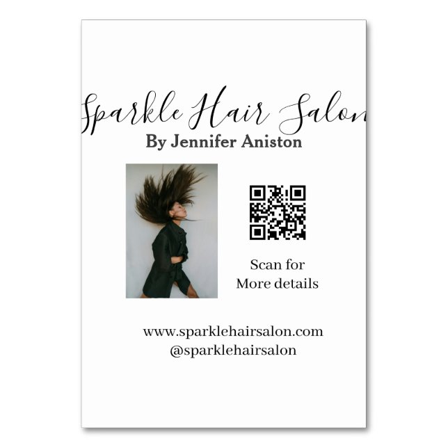 Fotomodern hårsalon, småföretag QR-kod Bordsnummer (Framsidan)