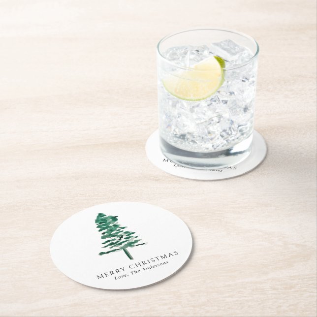 Fotomodern jul i vattenfärgen Gräs Träd Underlägg Papper Rund (Insitu)