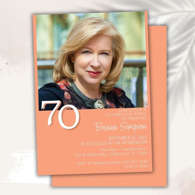 Fotomodern, minimalistisk persika 70:e födelsedag inbjudningar (Skapare uppladdad)