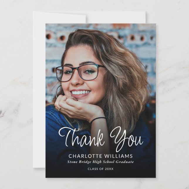 Fotomodern, minimalistisk Studenten Tack Kort (Framsida)