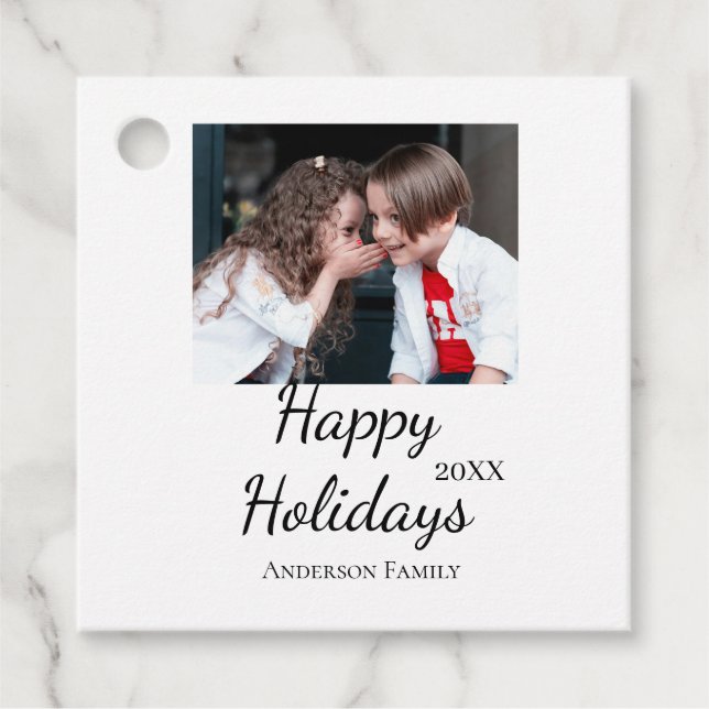 Fotomodern presenttext i familjen glad helg Barn Gåvor Etiketter (Framsida)