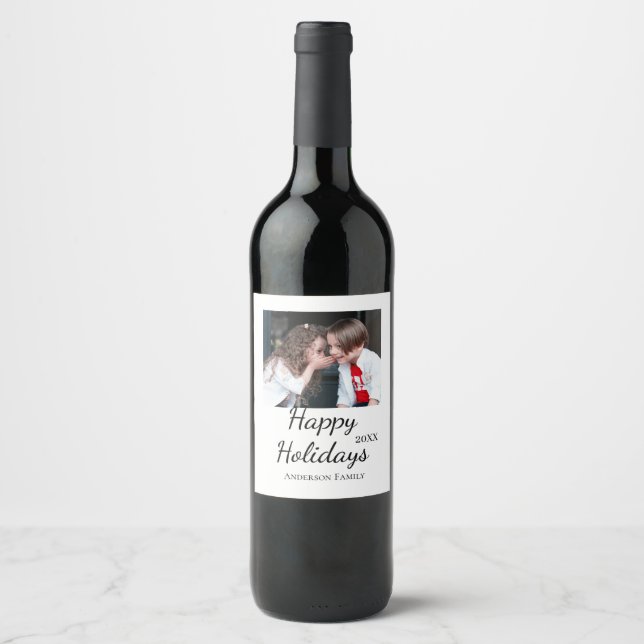Fotomodern presenttext i familjen glad helg Barn Vinflaska Etikett (Framsida)