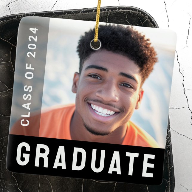 Fotomodern svart student studenten julgransprydnad keramik (Student graduation networking photo modern black ceramic ornament)