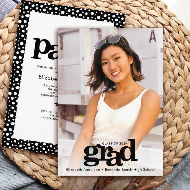 Fotomodern svart vit grad party elegant inbjudningar (Skapare uppladdad)