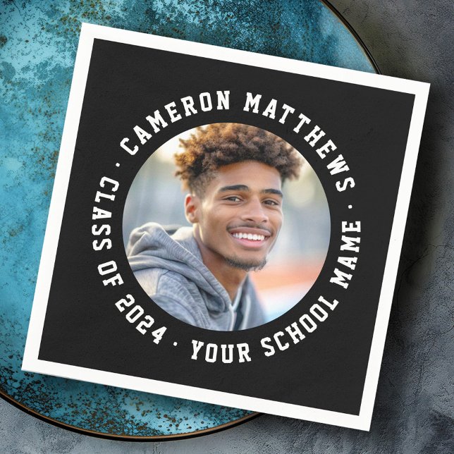 Fotomodern svart vit student studenten pappersservett (Student graduation photo modern black white napkins)