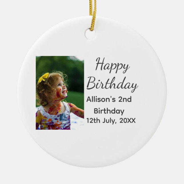 Fotomodernt klassiskt tillägg av namn date grattis julgransprydnad keramik (Framsidan)