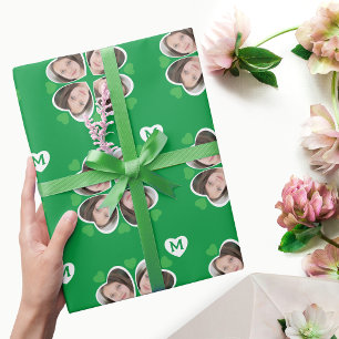 Fotomonogram för Cute Grönt Klöver 4 Löv Hearts Presentpapper