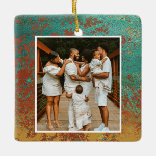 Fotomonogram för kopparturkos-familjen - första gå julgransprydnad keramik