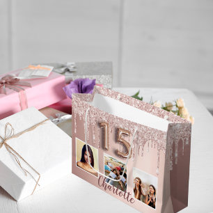 Fotomonogram för Quinceanera ro guld rosa glitter