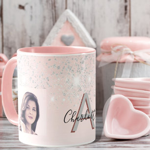 Fotomonogram för rosa silver glitter mugg