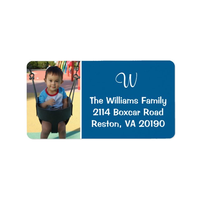 Fotomonogrametiketter - blå adressetikett (Framsidan)