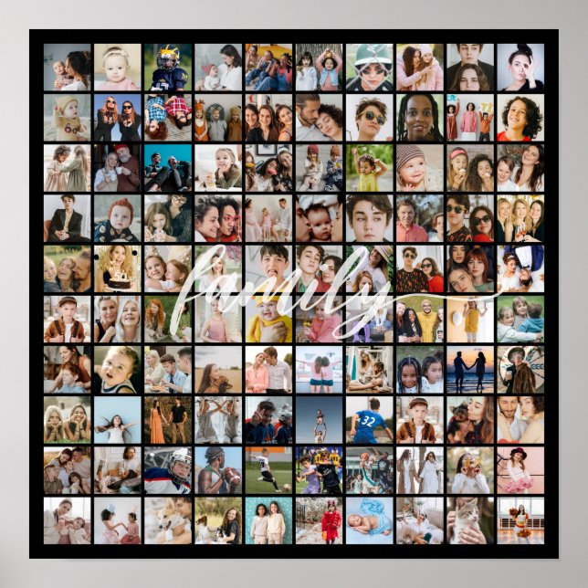 Fotomontage 100 bilder fyrkantigt rutnät poster (Framsidan)