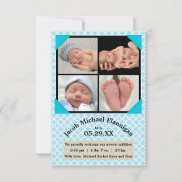 Fotomontage Blå Pojke - 3x5 Födelseannons Meddelande