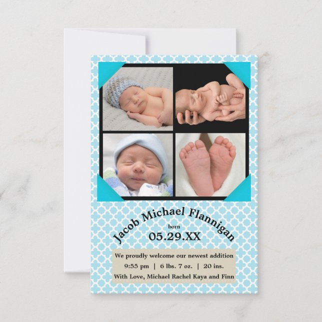 Fotomontage Blå Pojke - 3x5 Födelseannons Meddelande (Framsida)
