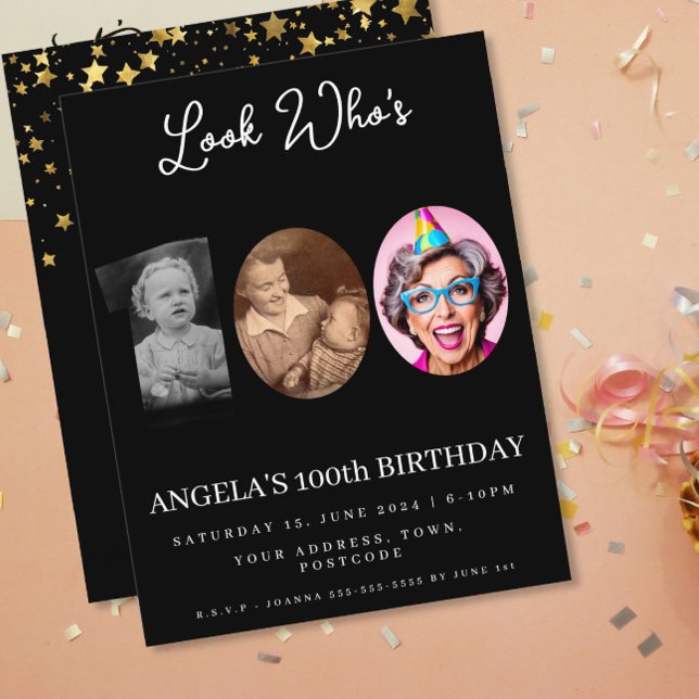 fotomontage Födelsedagsfest 100 år gammal Inbjudningar (Skapare uppladdad)