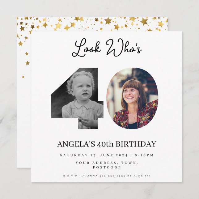 fotomontage Födelsedagsfest 40 år gammal Inbjudningar (Fram/baksida)