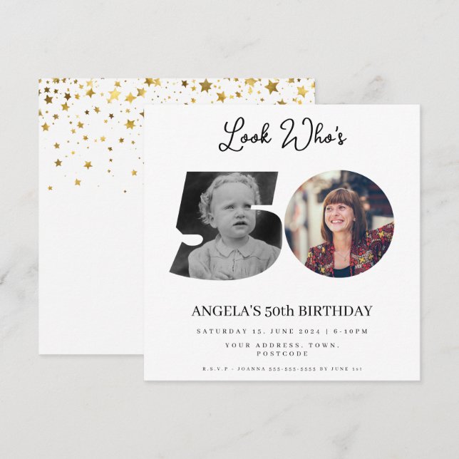 fotomontage Födelsedagsfest 50 år gammal Inbjudningar (Fram/baksida)