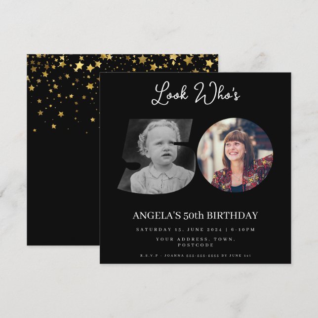 fotomontage Födelsedagsfest 50 år gammal Inbjudningar (Fram/baksida)