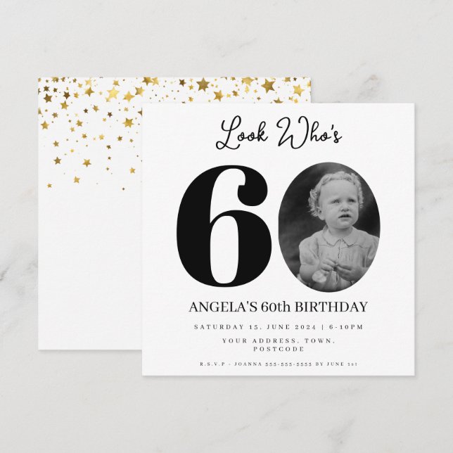 fotomontage Födelsedagsfest 60 år gammal Inbjudningar (Fram/baksida)