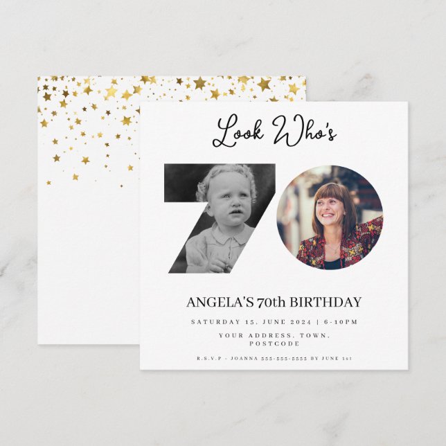 fotomontage Födelsedagsfest 70 år gammal Inbjudningar (Fram/baksida)