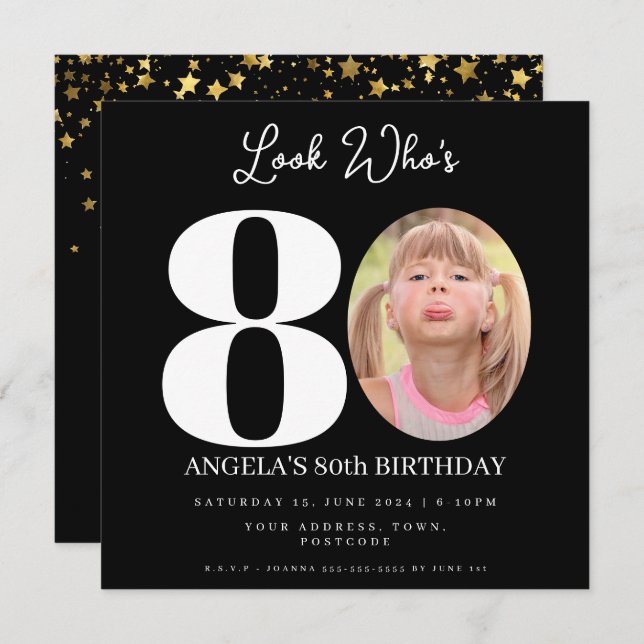 fotomontage Födelsedagsfest 80 år gammal Inbjudningar (Fram/baksida)