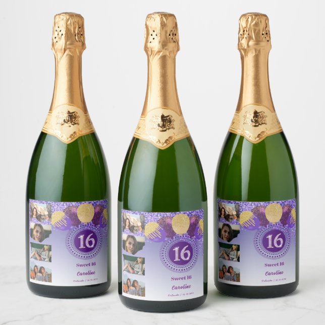 Foton, 16:e födelsedag Lila Glitter Champagne (Flaskor)