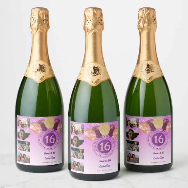 Foton, 16:e födelsedag Rosa Glitter Champagne (Flaskor)