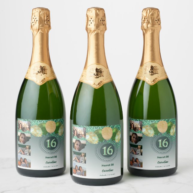 Foton, 16:e födelsedagen Grönt Glitter Champagne (Flaskor)