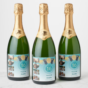 Foton, 16:e födelsedagen Teal Blue Glitter Champag