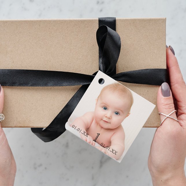 Foton 1:a födelsedag med party baby Tack Gåvor Etiketter (Skapare uppladdad)