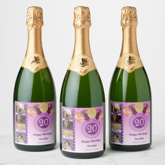 Foton, 20:e födelsedag Rosa Glitter Champagne (Flaskor)