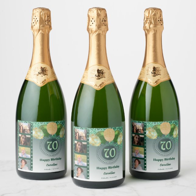 Foton, 70:e födelsedagen Grönt Glitter Champagne (Flaskor)