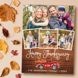 Foton av kalligrafi Wood Thanksgiving Lastbil 4 Fo Helg Vykort<br><div class="desc">Rustic Wood Roligt Calligraphy Script Watercolor Vintage Red Lastbil med Pumpkins och Höst löv - Happy thanksgiving 4 Photo Postcard</div>