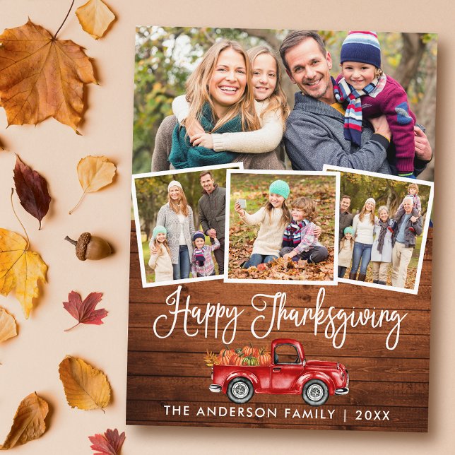 Foton av kalligrafi Wood Thanksgiving Lastbil 4 Fo Helg Vykort (Customize to change your personalized text size or text style.)