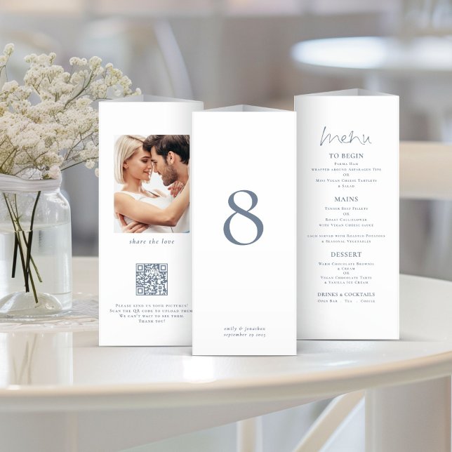 Foton Bröllop Menu Bord Ingen blå text tredubblas (Skapare uppladdad)