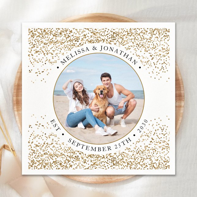 Foton elegant bröllop Personlig Guld Glitter Pappersservett (Skapare uppladdad)