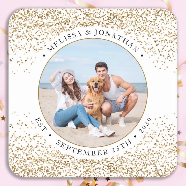 Foton elegant bröllop Personlig Guld Glitter Underlägg Papper Kvadrat (Skapare uppladdad)