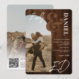 Foton, fet namn-manusskript, ljusbrun trä bröllop inbjudningar