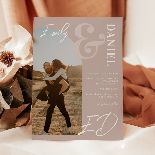 Foton fet namn-skript - arch dusty ro bröllop inbjudningar (Photos bold names script arch dusty rose wedding invitation)