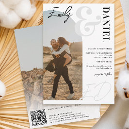 Foton fet namn-skript, svart, vit bröllop inbjudningar