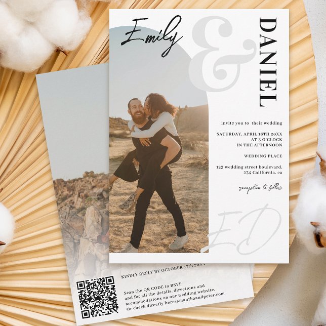 Foton fet namn-skript, svart, vit bröllop inbjudningar (Skapare uppladdad)