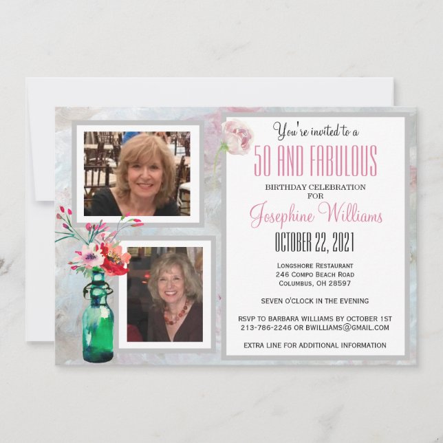 Foton för 50- och Fab-inbjudan till Födelsedagsfes Inbjudningar (Framsida)