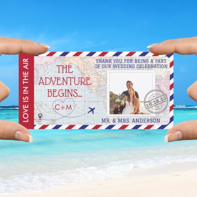 Foton för Anpassningsbarna Airmail World Map Bröll Tack Kort (Skapare uppladdad)