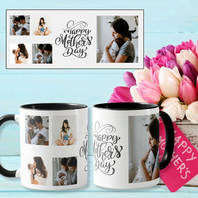 Foton för Anpassningsbarna lycklig Mors dag 5 Mugg (Happy Mother's Day 5 Custom Photos Mug)
